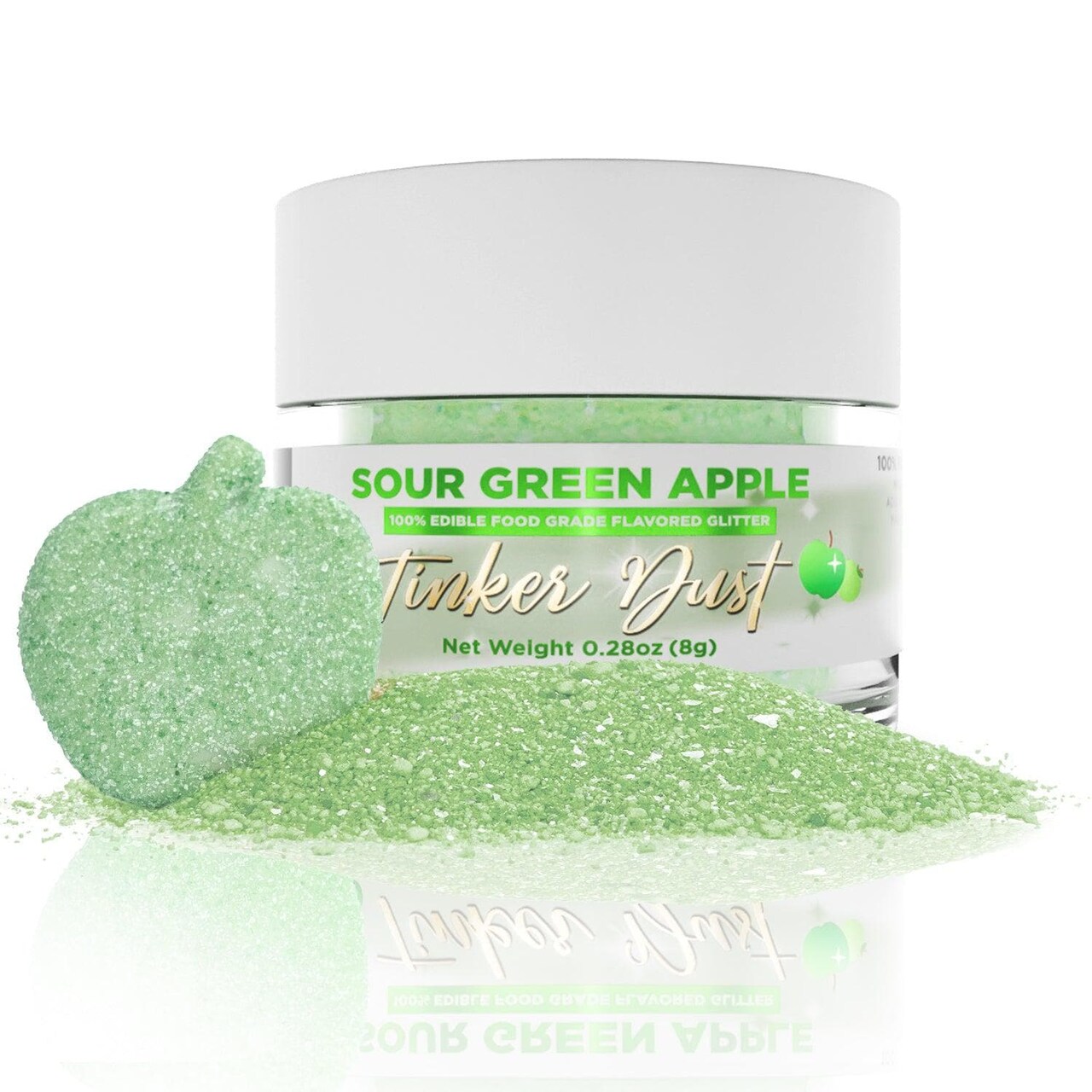 Bakell - Sour Green Apple Flavored Tinker Dust (8g, 1x Jar) Edible Glitter Blended Candy Topping